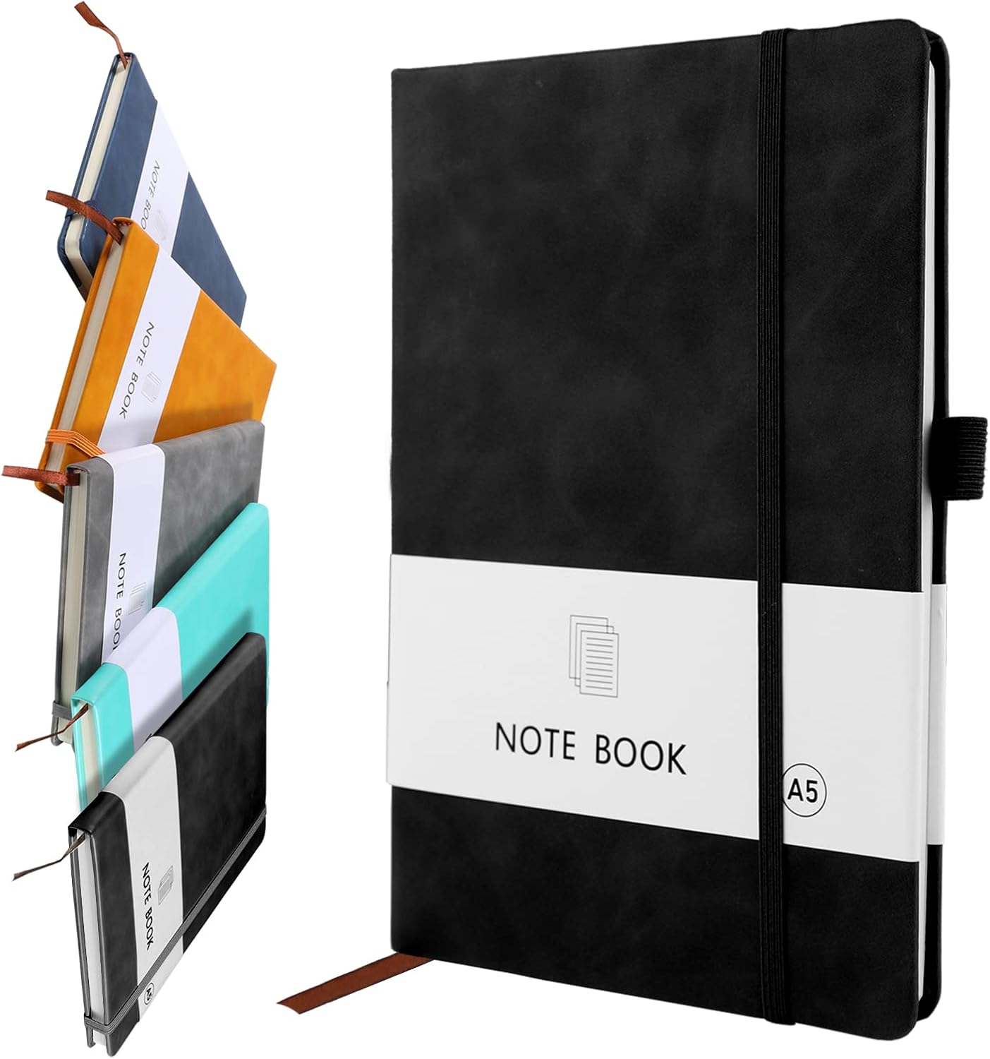 A5 Notebook, Notebook Note Book Pad Journal Notepad PU Leather for Office School Home Business Writing & Taking 200 Pages (100 Sheets)- Black - Image 1