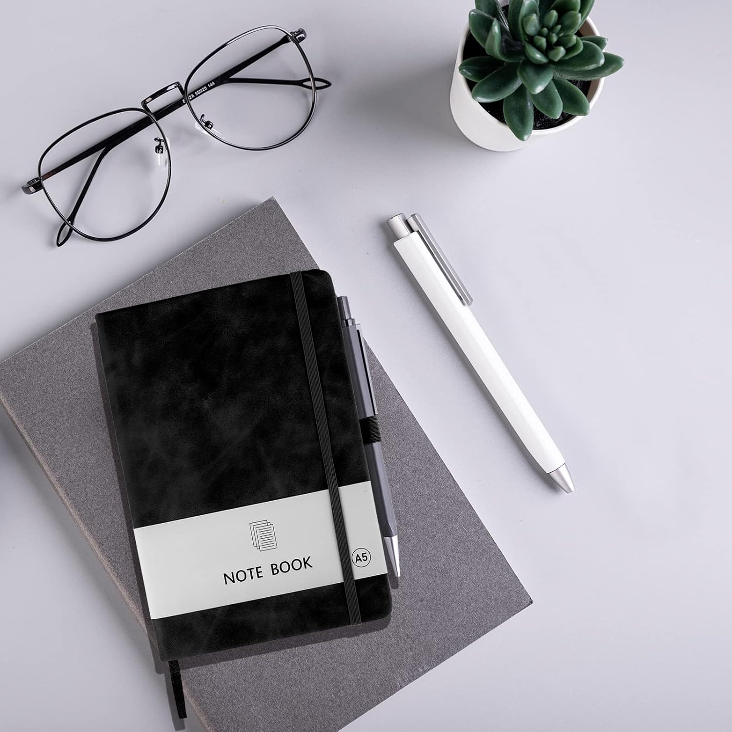 A5 Notebook, Notebook Note Book Pad Journal Notepad PU Leather for Office School Home Business Writing & Taking 200 Pages (100 Sheets)- Black - Image 7