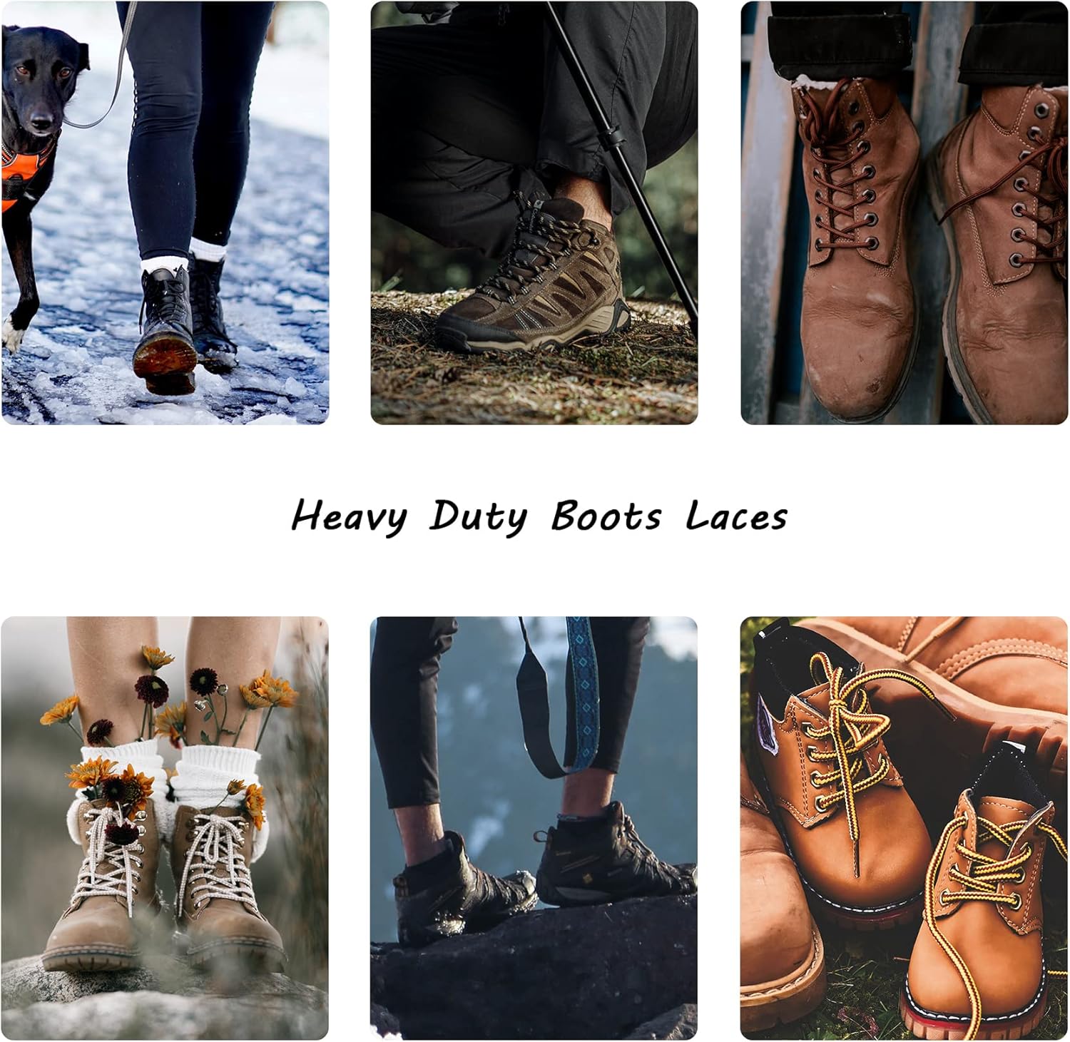 Round Work Boot Laces - Heavy Duty, Thick Replacement for Men, Women, Adults Walking, Hiking, Steel Toe, Safety, Hunting Boots Black/Brown 29