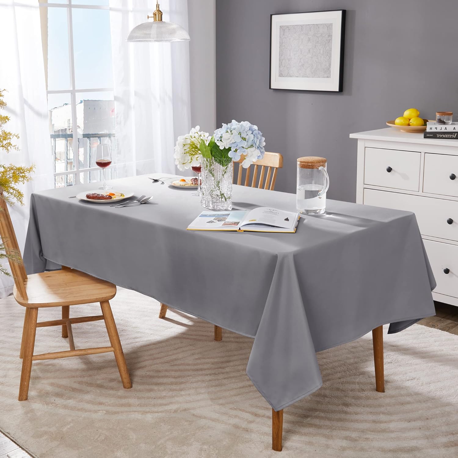 Petluno Oxford Decorative Table Cloth Rectangle Water Resistant Tablecloth for Home 137x200cm(54x79in) Grey 79 x 54 inch (Rectangular) - Image 2
