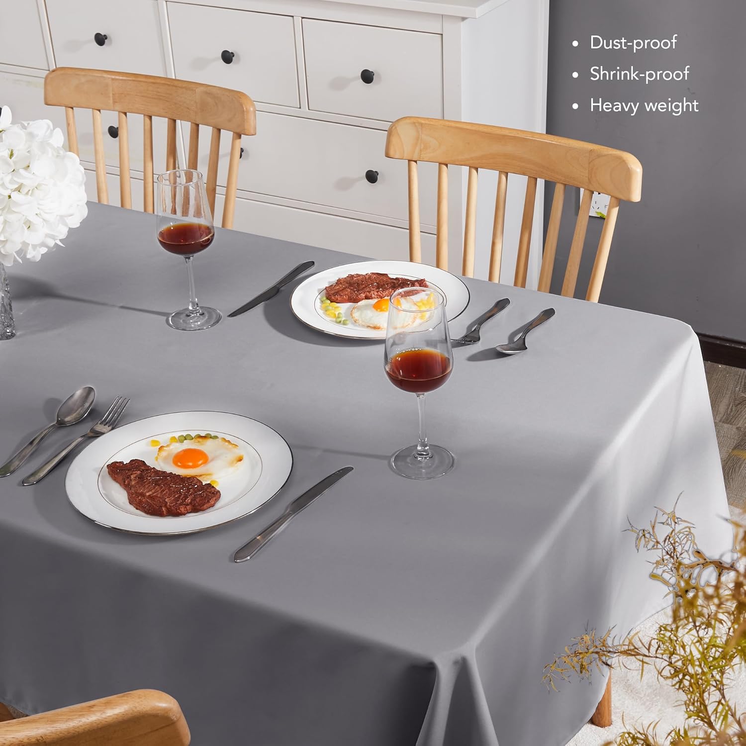 Petluno Oxford Decorative Table Cloth Rectangle Water Resistant Tablecloth for Home 137x200cm(54x79in) Grey 79 x 54 inch (Rectangular) - Image 3