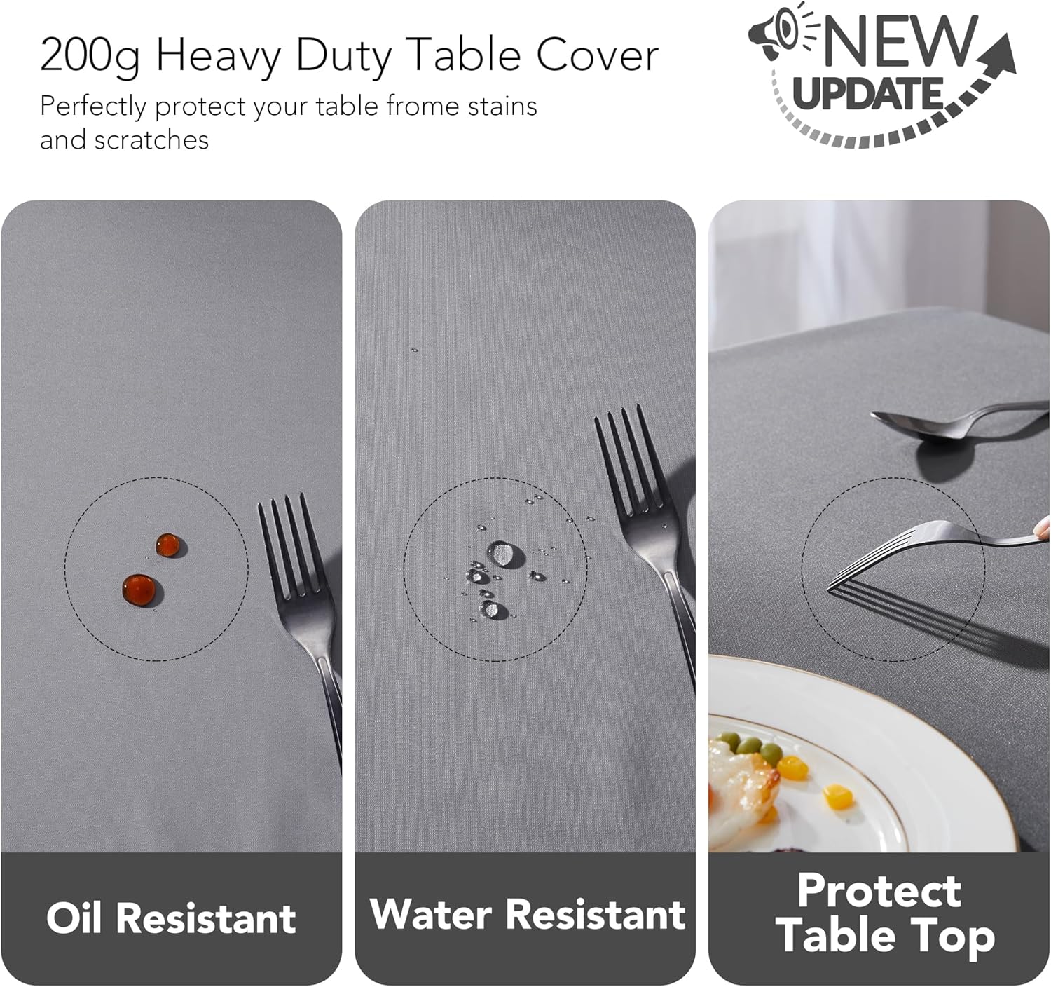 Petluno Oxford Decorative Table Cloth Rectangle Water Resistant Tablecloth for Home 137x200cm(54x79in) Grey 79 x 54 inch (Rectangular) - Image 4