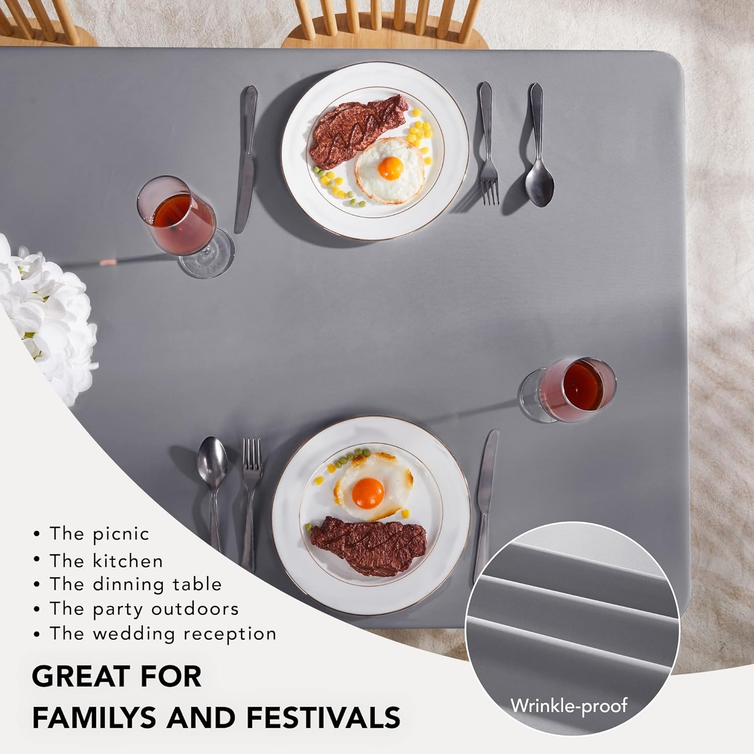 Petluno Oxford Decorative Table Cloth Rectangle Water Resistant Tablecloth for Home 137x200cm(54x79in) Grey 79 x 54 inch (Rectangular) - Image 6