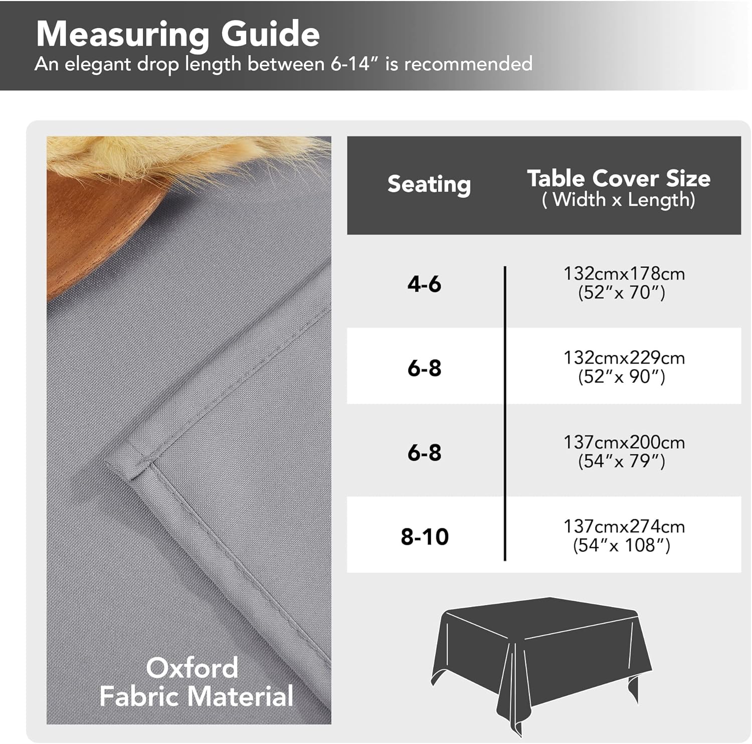 Petluno Oxford Decorative Table Cloth Rectangle Water Resistant Tablecloth for Home 137x200cm(54x79in) Grey 79 x 54 inch (Rectangular) - Image 7