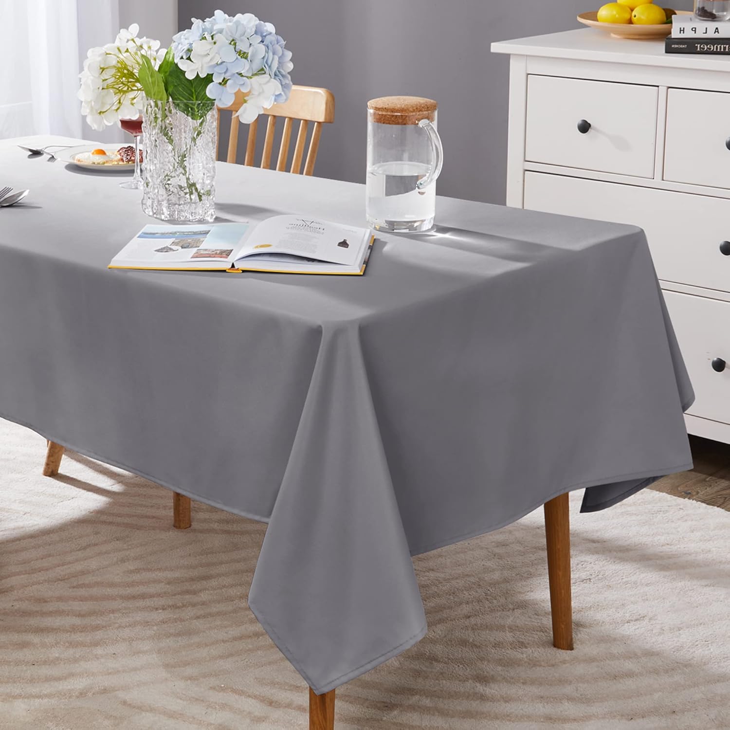 Petluno Oxford Decorative Table Cloth Rectangle Water Resistant Tablecloth for Home 137x200cm(54x79in) Grey 79 x 54 inch (Rectangular) - Image 8