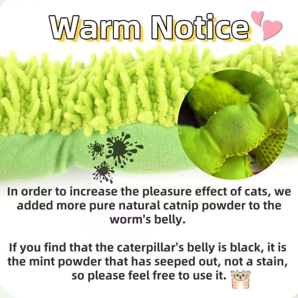 Petluno Cat Catnip Toy for Indoor Cats, Chew Teeth Cleaning, Bite-Resistant Plush Caterpillar Design, Dental Health Benefits, Green - Image 7