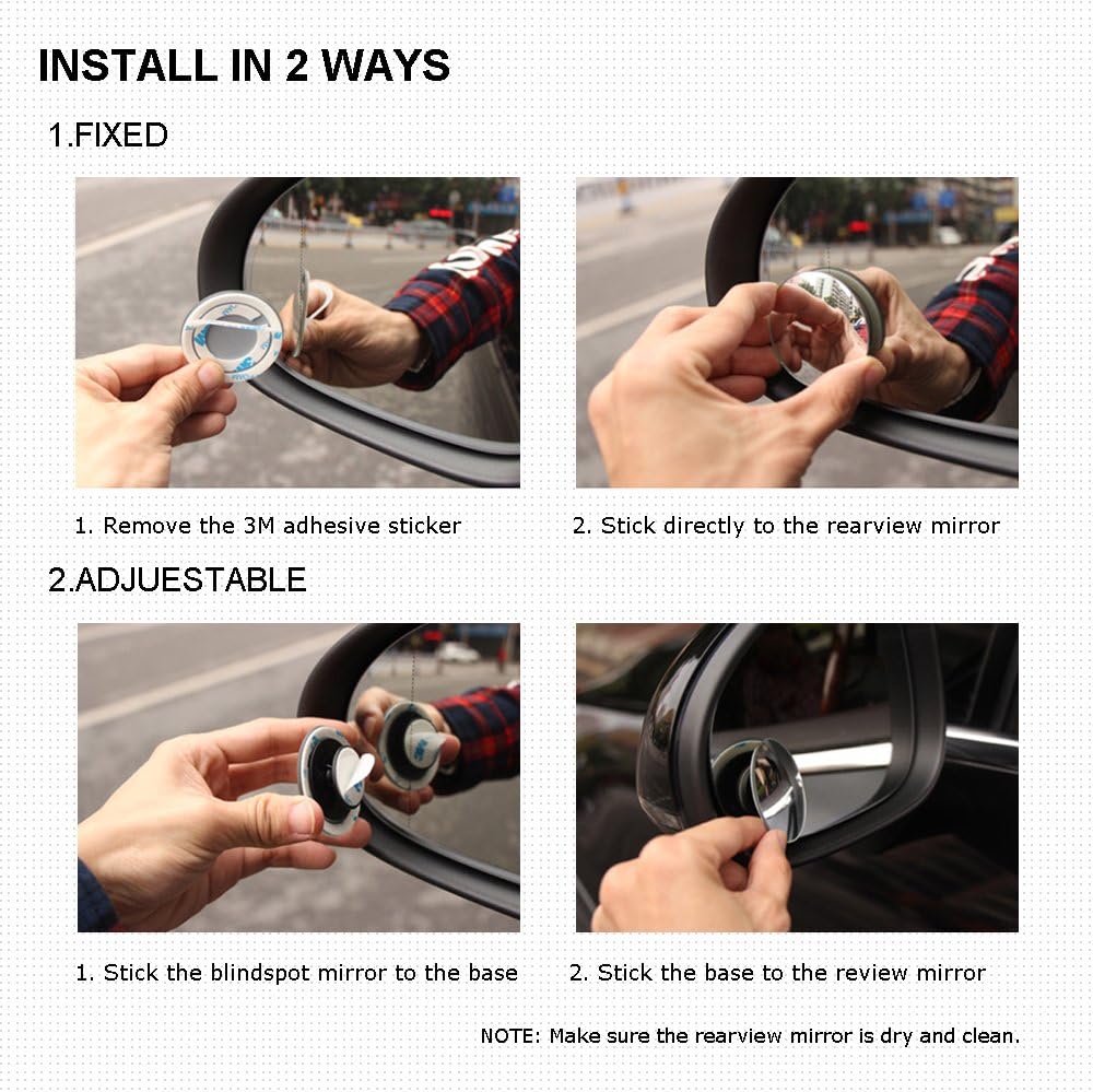 Petluno Blind Spot Mirrors, Round Frameless 360° Rotate Sway Adjustable HD Glass Convex Mirror Maximize RearView Universal for Car SUV Trucks Traffic Safety - Pack 2 - Image 4