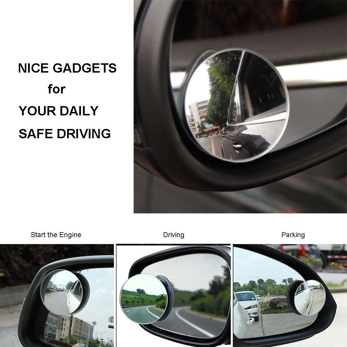 Petluno Blind Spot Mirrors, Round Frameless 360° Rotate Sway Adjustable HD Glass Convex Mirror Maximize RearView Universal for Car SUV Trucks Traffic Safety - Pack 2 - Image 6