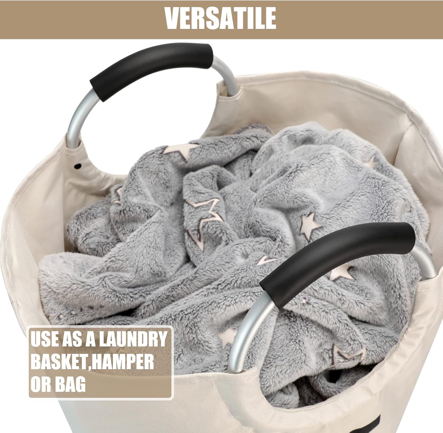 Petluno 90L Large Laundry Basket, Collapsible Bag, Freestanding Tall Clothes Hamper, Foldable Washing Bin (Beige) Beige - Image 7