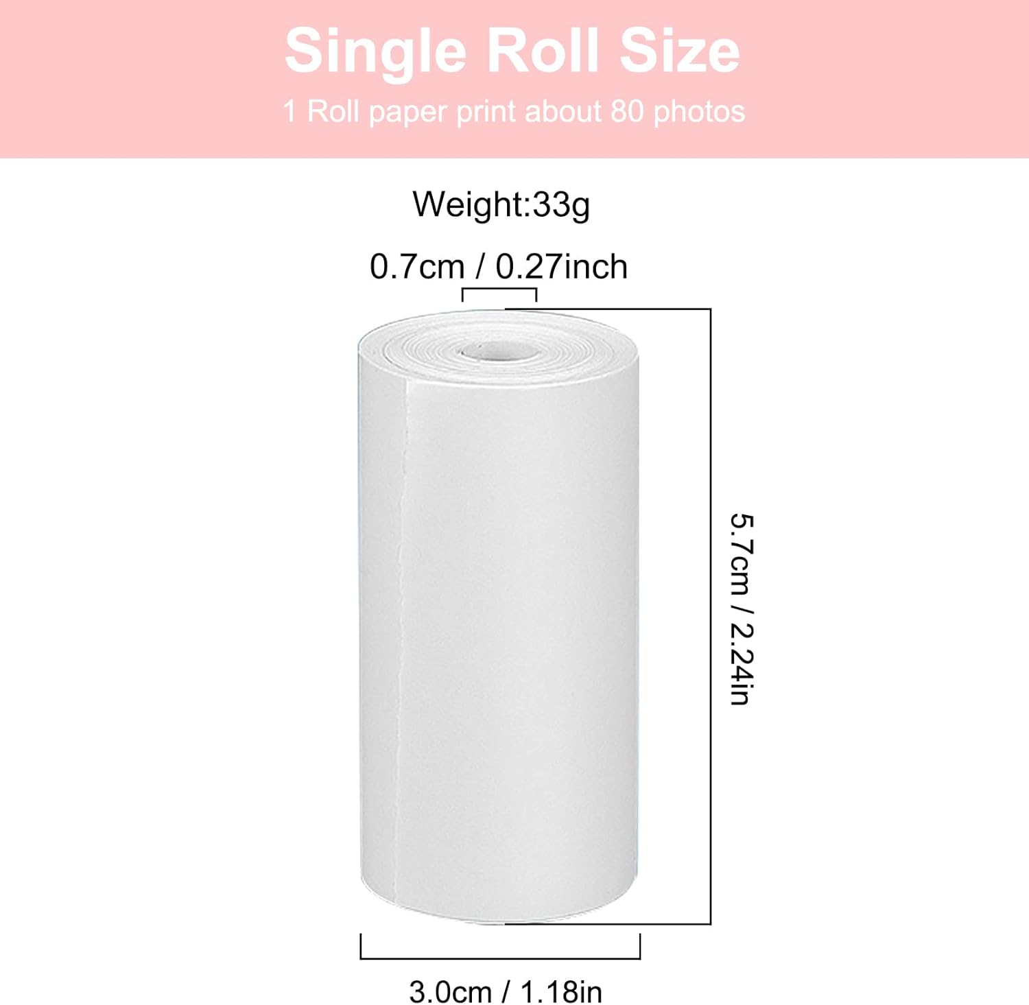 Thermal printing paper refill 5.7*3.0 CM for kids' instant cameras, width 5.7 cm, white, inkless (5 rolls) white - Image 3