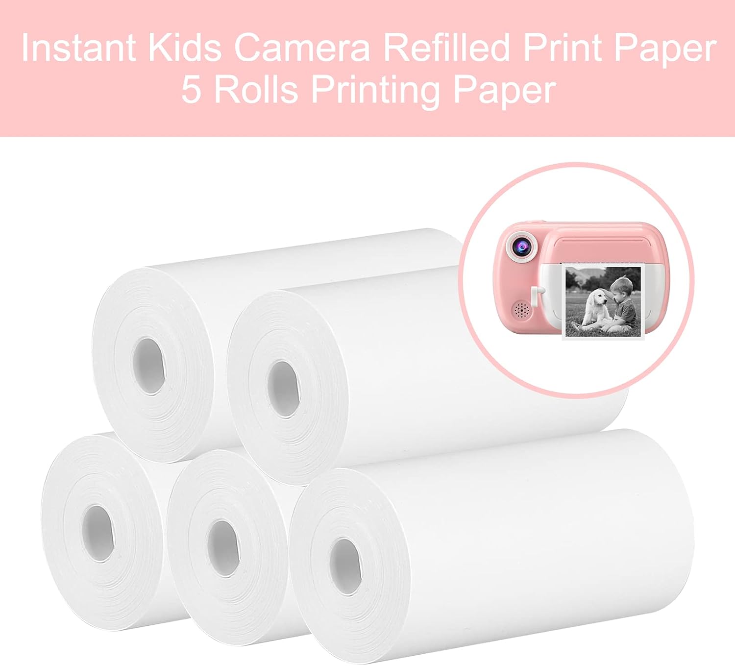Thermal printing paper refill 5.7*3.0 CM for kids' instant cameras, width 5.7 cm, white, inkless (5 rolls) white - Image 4