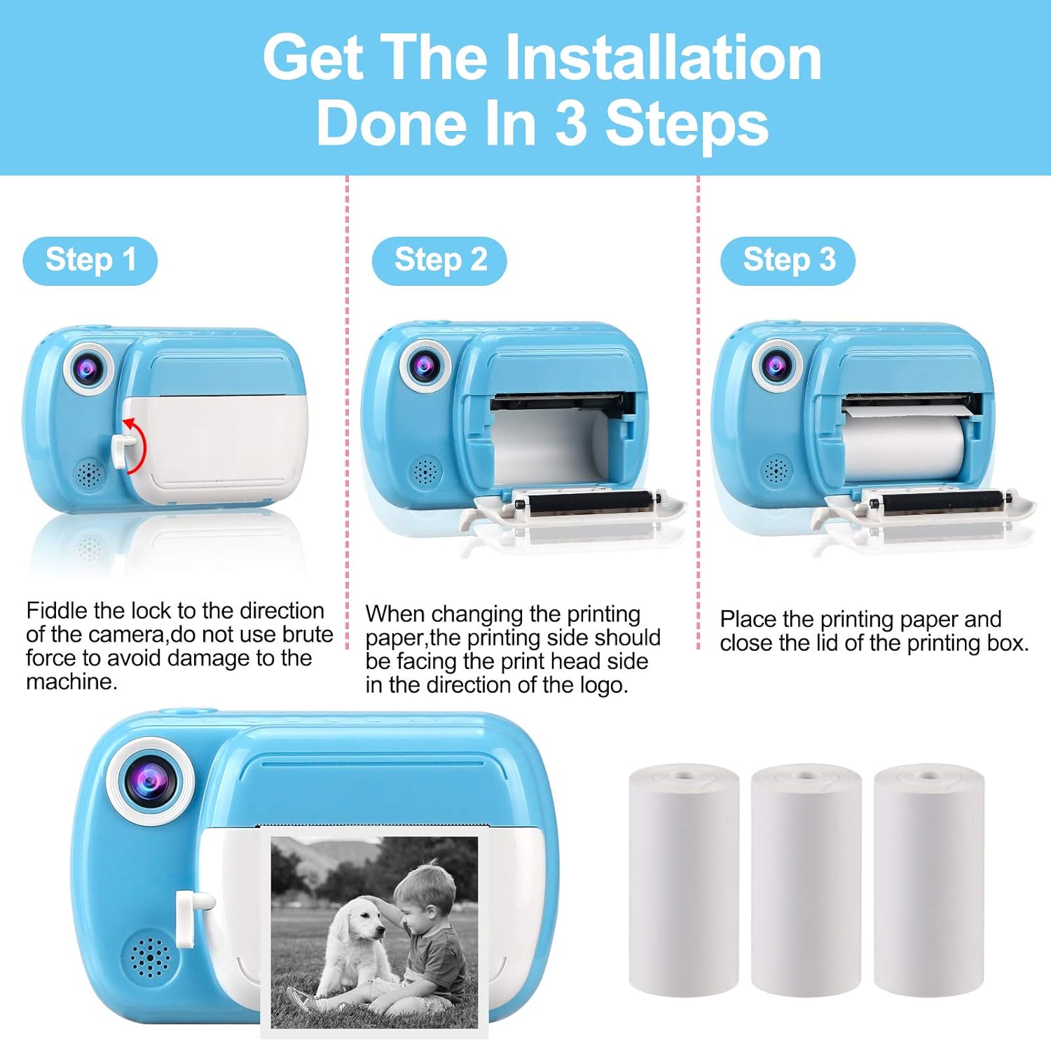 Thermal printing paper refill 5.7*3.0 CM for kids' instant cameras, width 5.7 cm, white, inkless (5 rolls) white - Image 7