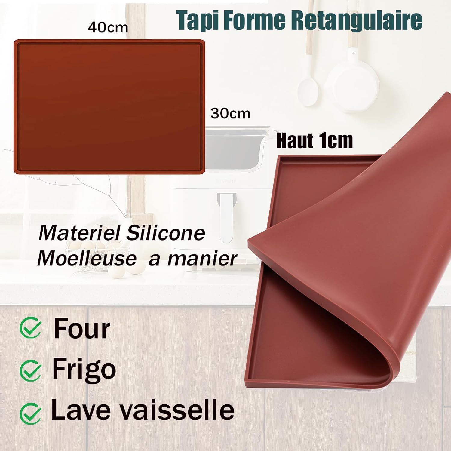 Silicone Sponge Cake Mat 30x40x1cm Swiss Roll Baking Mat for Rolling - Flexible with Rim (Brown) Brown - Image 2