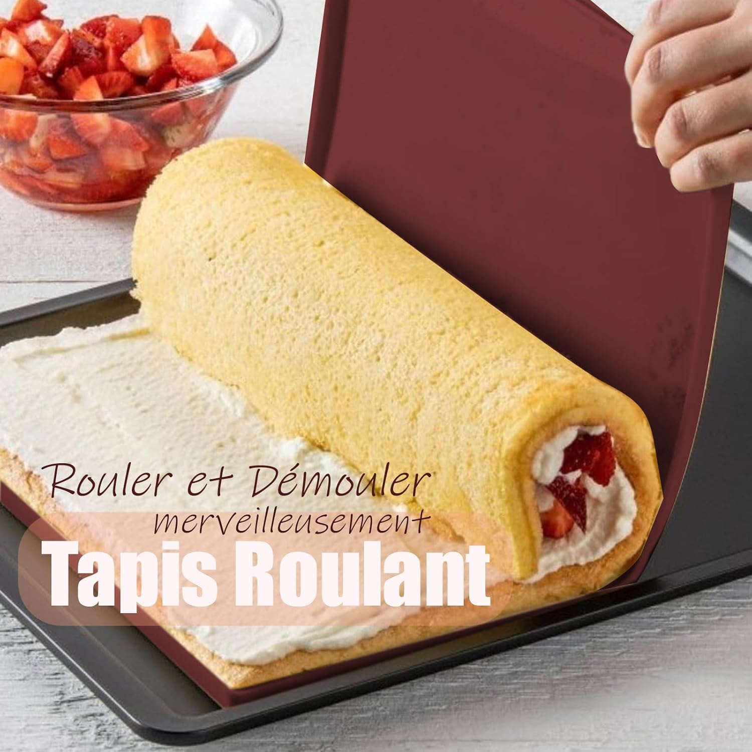 Silicone Sponge Cake Mat 30x40x1cm Swiss Roll Baking Mat for Rolling - Flexible with Rim (Brown) Brown - Image 3