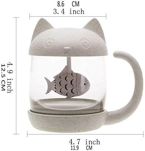 Petluno Glass Cat Teacup, Fish Infuser Water Bottle, 250ML Bulk Strainer White - Image 3