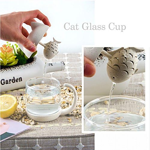 Petluno Glass Cat Teacup, Fish Infuser Water Bottle, 250ML Bulk Strainer White - Image 4