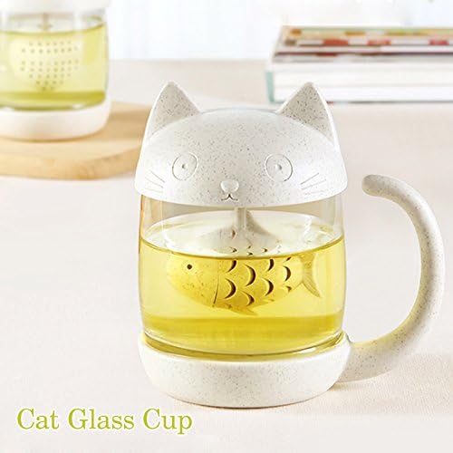 Petluno Glass Cat Teacup, Fish Infuser Water Bottle, 250ML Bulk Strainer White - Image 5