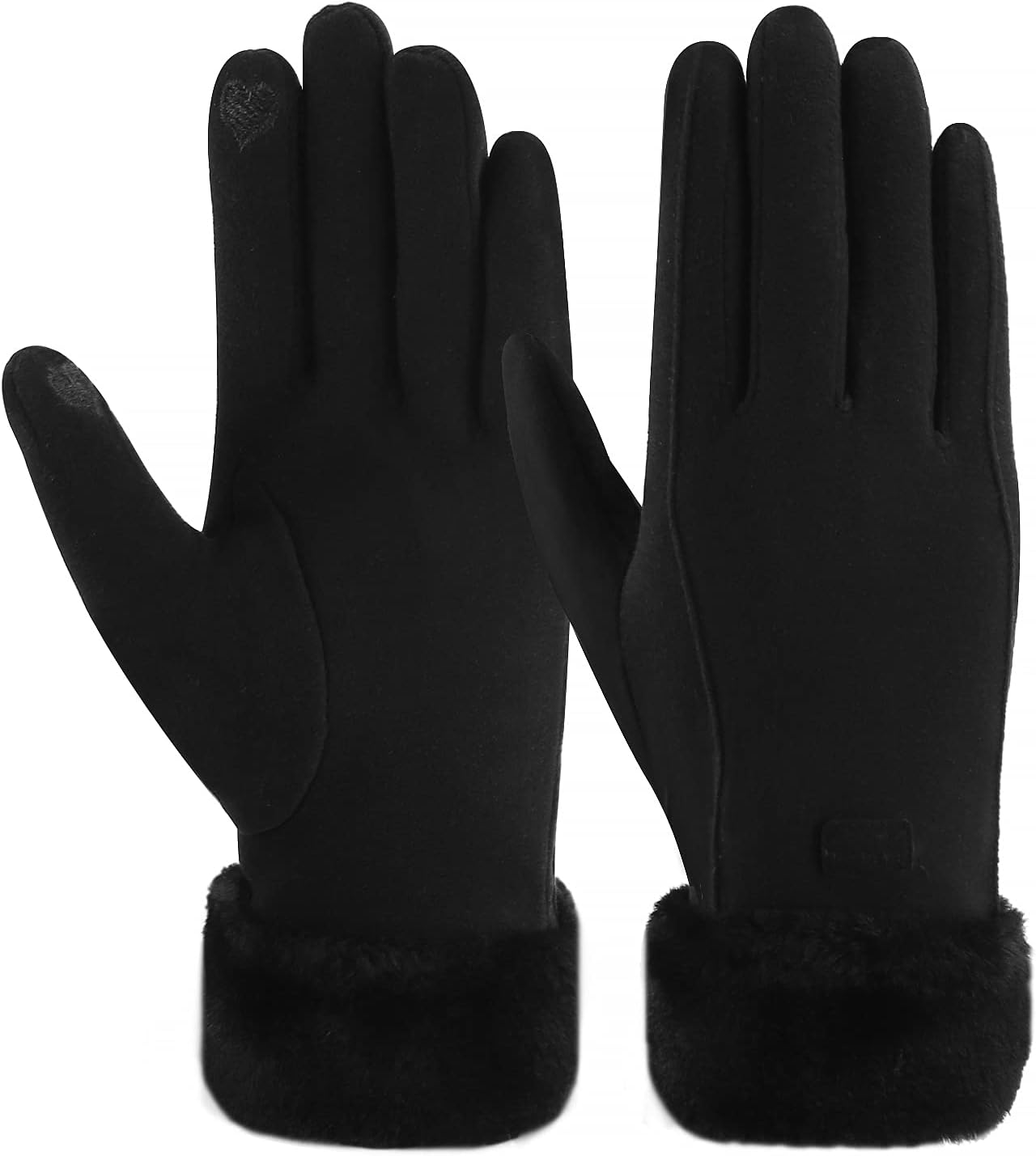 Warm women's winter gloves with thermal fleece text Black M - Image 1