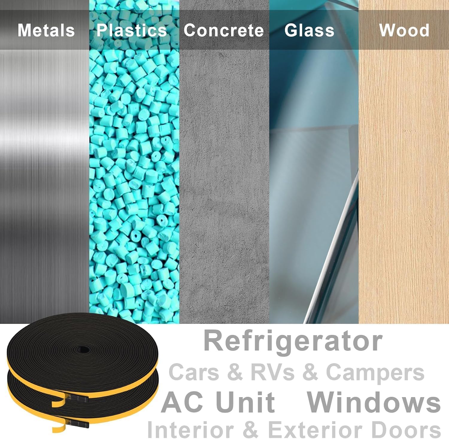 Joint Isolation for Window Door, Adhesive Rubber Foam, Sealing Insulation Strip, Anti-foid Shockproof, 6 mm (L) x 1.5 (H), total 10 m Black 1.5mm 10M - Image 4