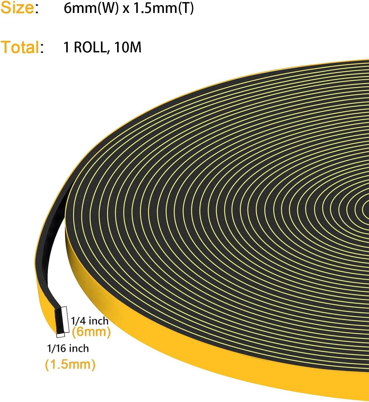 Joint Isolation for Window Door, Adhesive Rubber Foam, Sealing Insulation Strip, Anti-foid Shockproof, 6 mm (L) x 1.5 (H), total 10 m Black 1.5mm 10M - Image 6