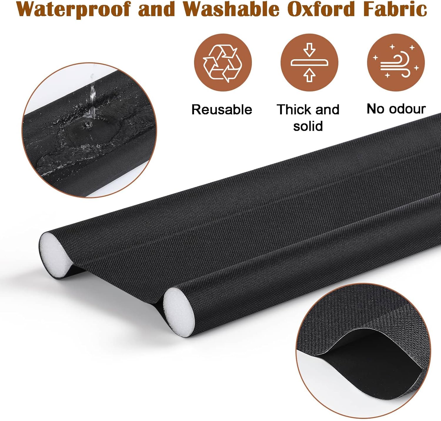 Insulated Door Draft Stopper with Eco-Friendly Oxford Fabric, Petluno 93cm Cut to Size, Double for Internal Doors 3-5 cm, Black - Image 3