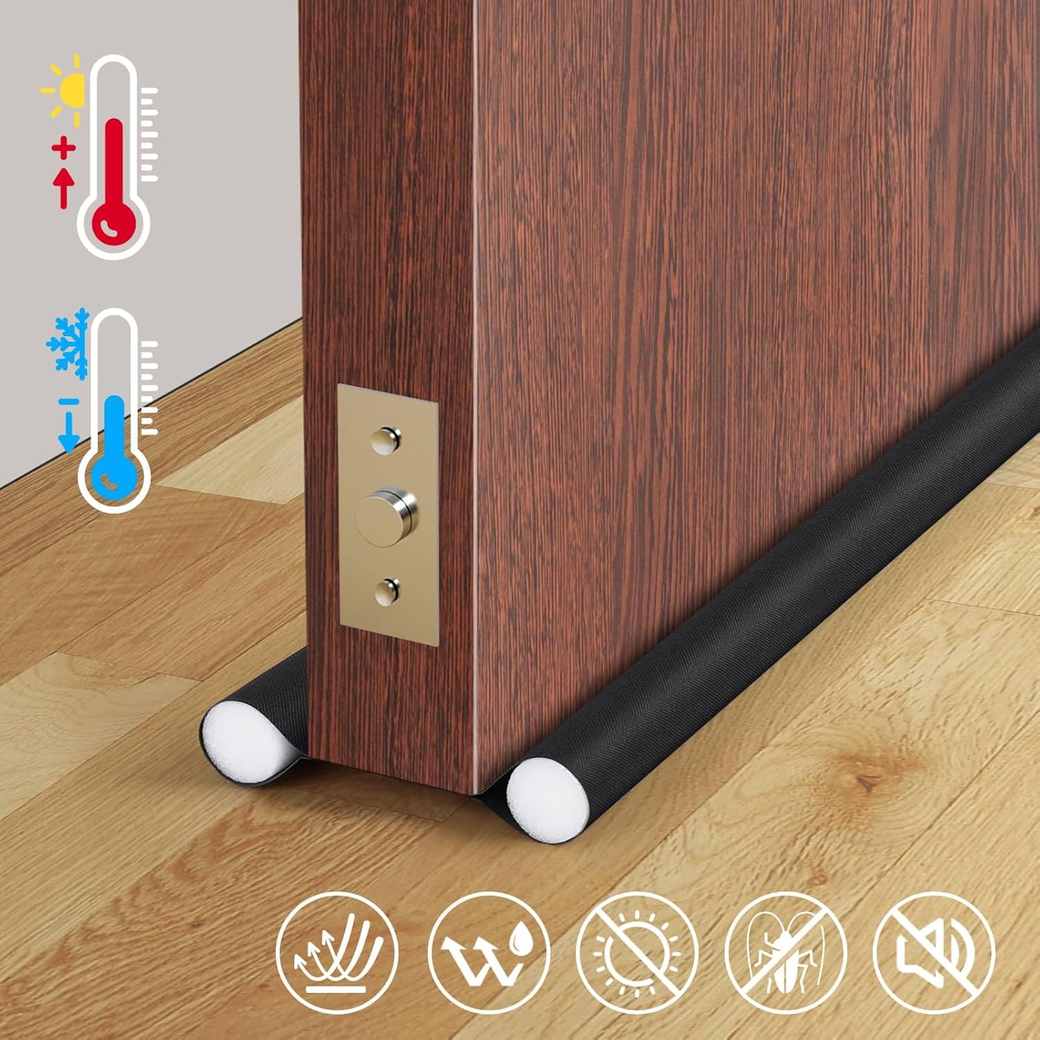Insulated Door Draft Stopper with Eco-Friendly Oxford Fabric, Petluno 93cm Cut to Size, Double for Internal Doors 3-5 cm, Black - Image 4