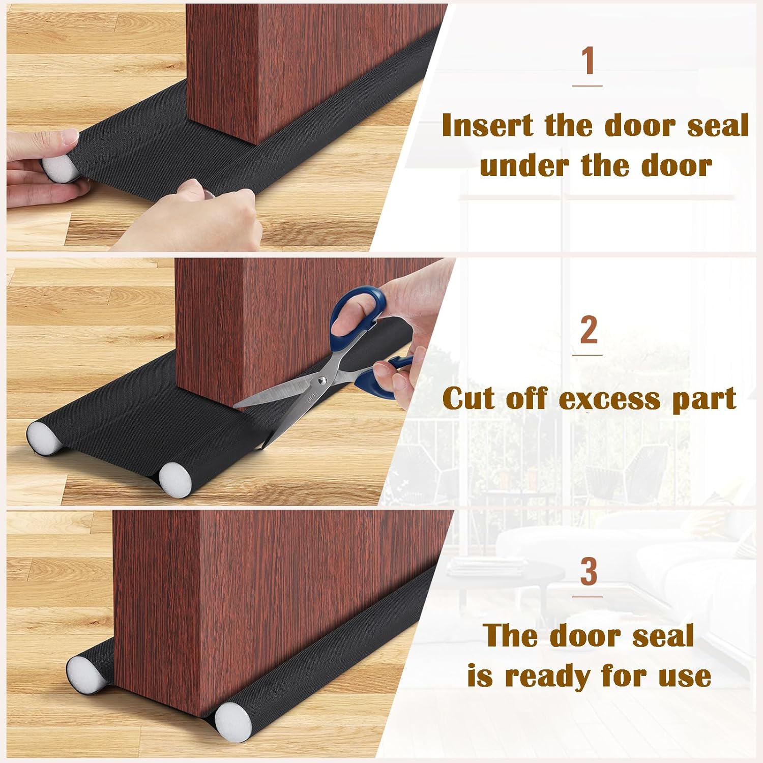 Insulated Door Draft Stopper with Eco-Friendly Oxford Fabric, Petluno 93cm Cut to Size, Double for Internal Doors 3-5 cm, Black - Image 5