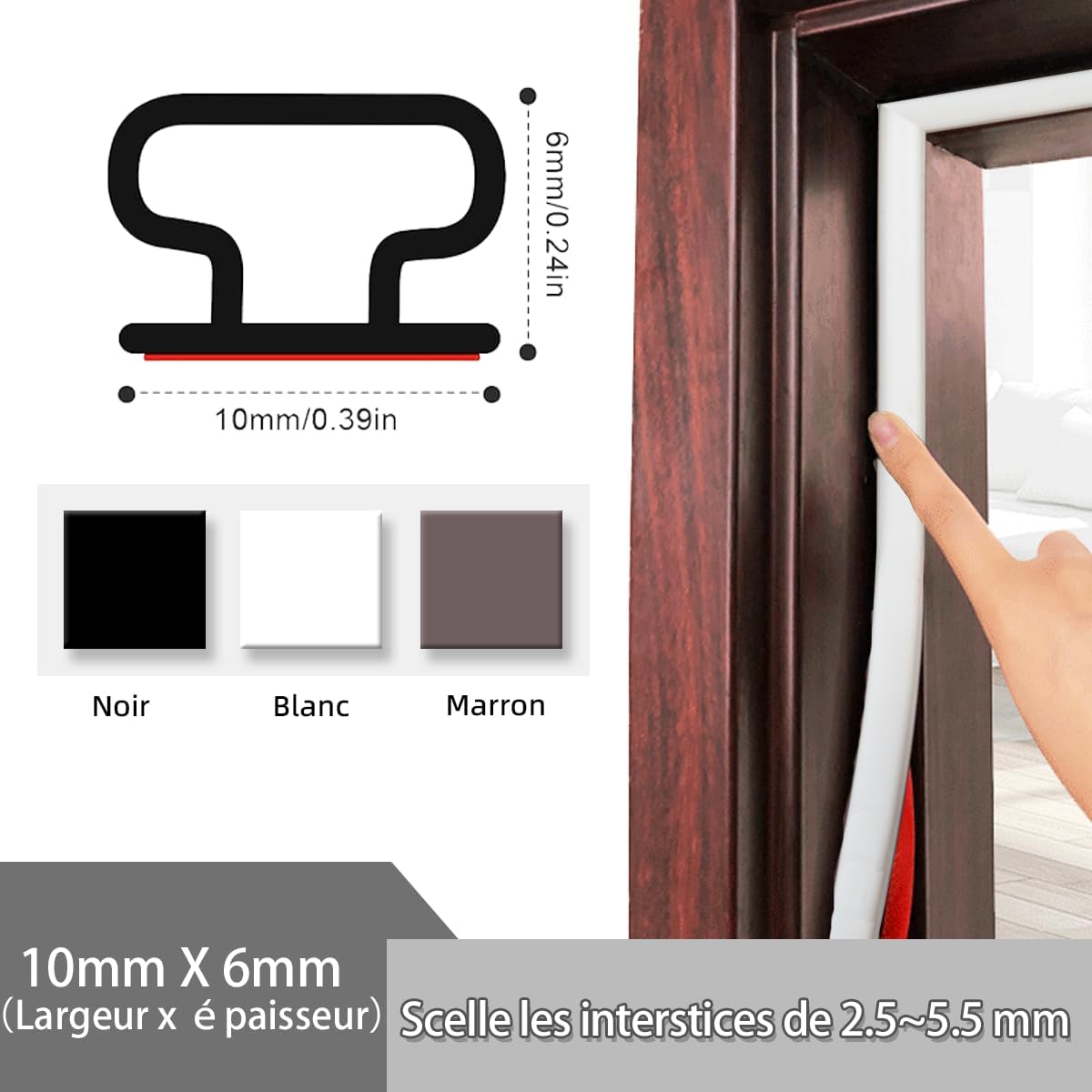 Combined French Door Thermal and Acoustic Insulation Seal, Self-Adhesive Rubber Entry Weatherstrip, PVC Cold Insulation Draught Excluder, Weather Stripping Door Seal (6M, D-White) D-white 6M - Image 2