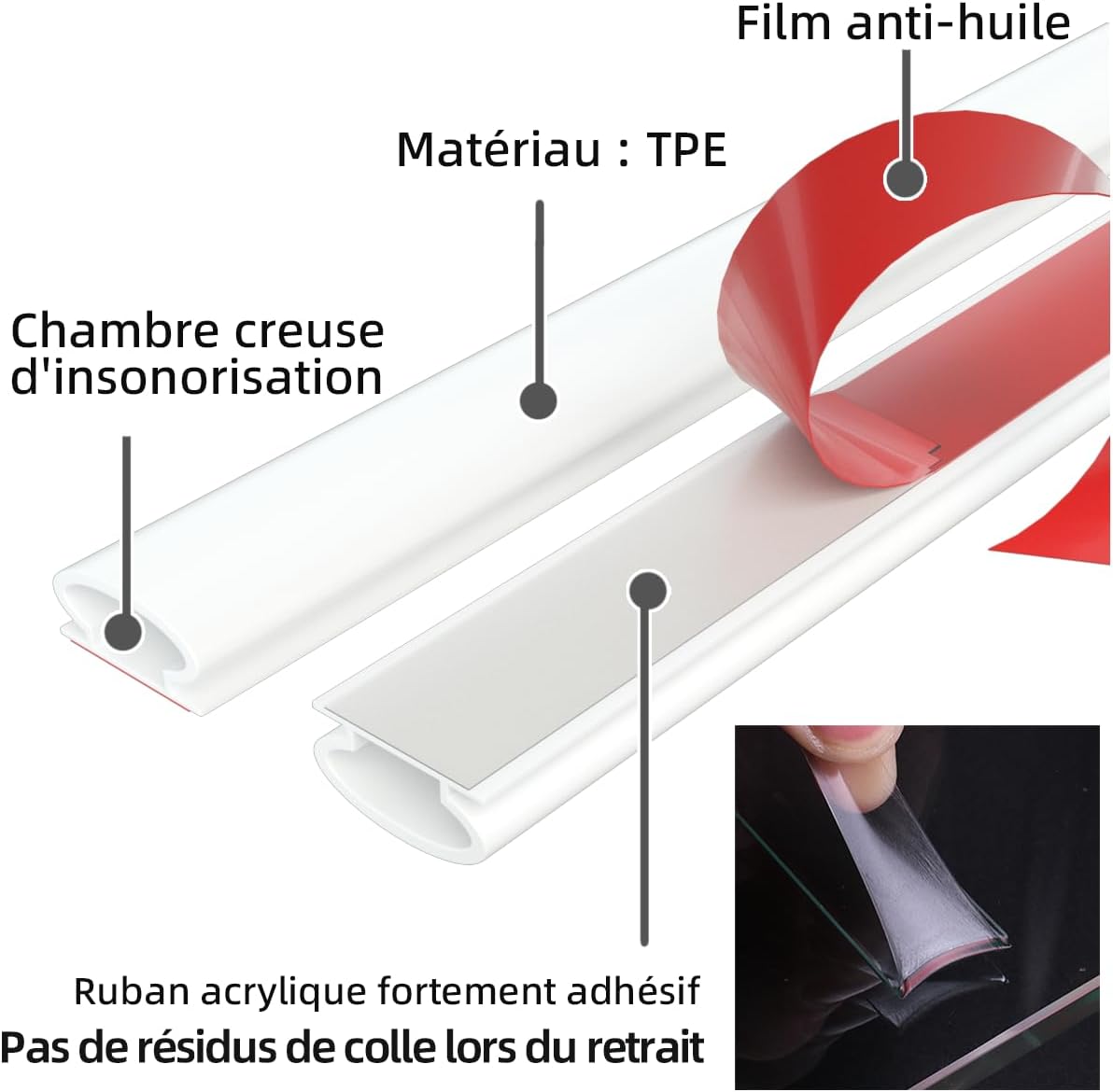 Combined French Door Thermal and Acoustic Insulation Seal, Self-Adhesive Rubber Entry Weatherstrip, PVC Cold Insulation Draught Excluder, Weather Stripping Door Seal (6M, D-White) D-white 6M - Image 4