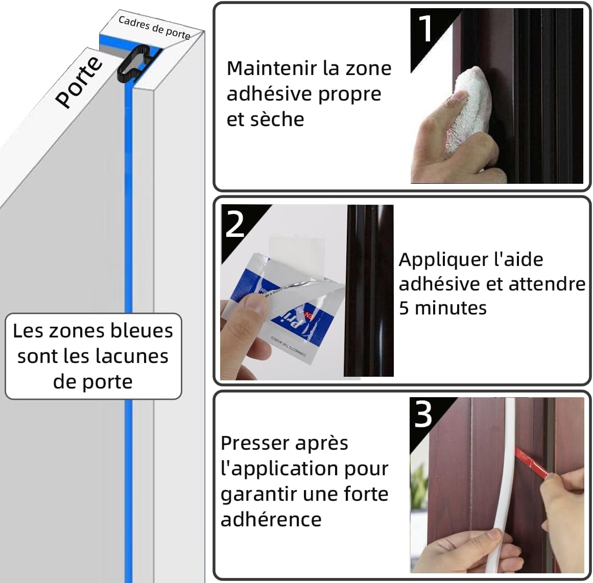 Combined French Door Thermal and Acoustic Insulation Seal, Self-Adhesive Rubber Entry Weatherstrip, PVC Cold Insulation Draught Excluder, Weather Stripping Door Seal (6M, D-White) D-white 6M - Image 6