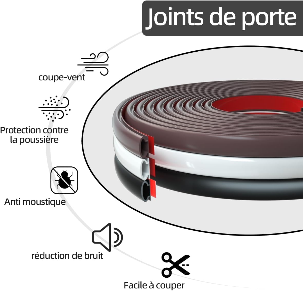 Combined French Door Thermal and Acoustic Insulation Seal, Self-Adhesive Rubber Entry Weatherstrip, PVC Cold Insulation Draught Excluder, Weather Stripping Door Seal (6M, D-White) D-white 6M - Image 7
