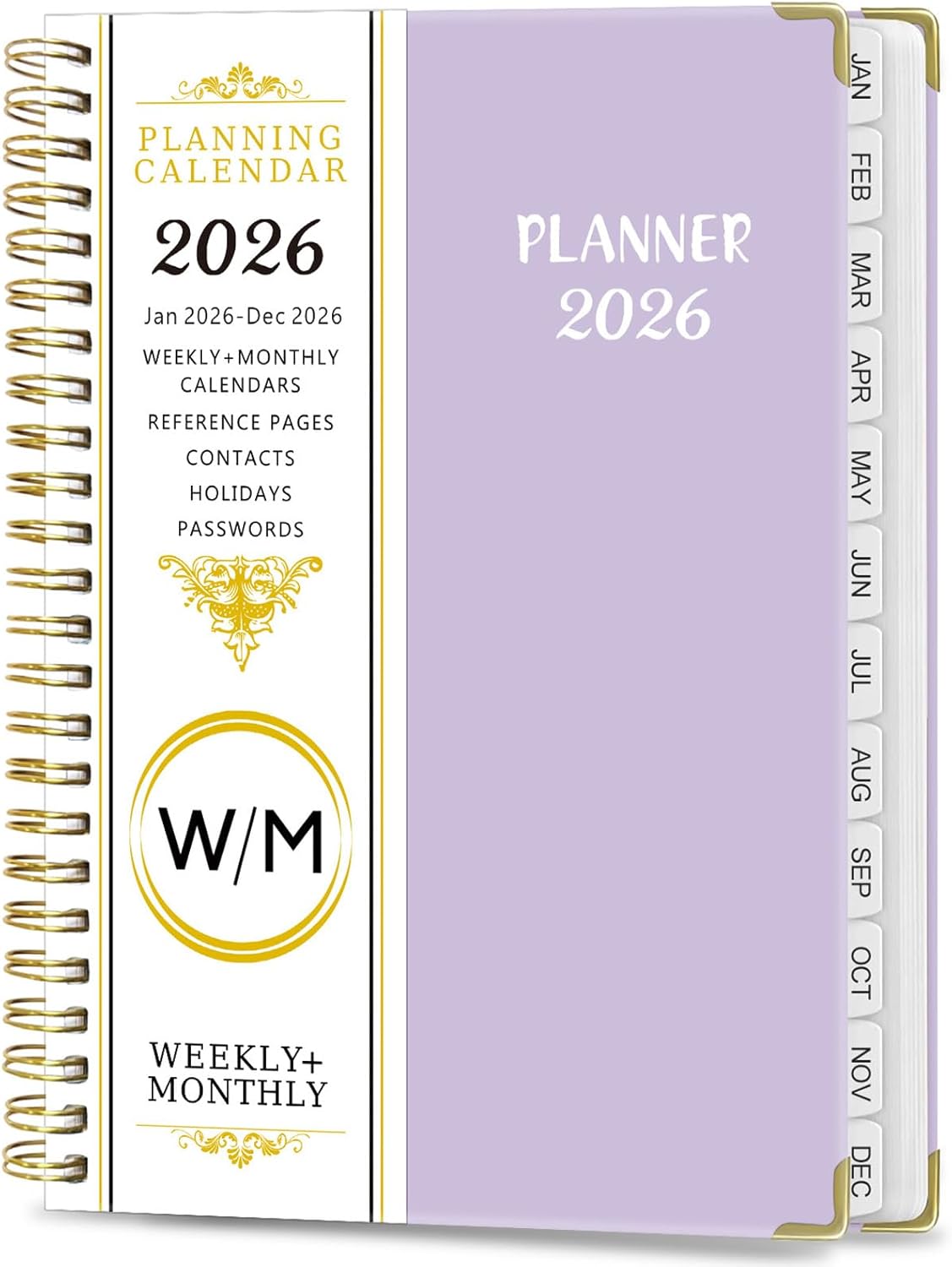 2026 Weekly and Monthly Planner, Jan-Dec, Spiral-Bound with Tabs, Inner Pocket, 6.2