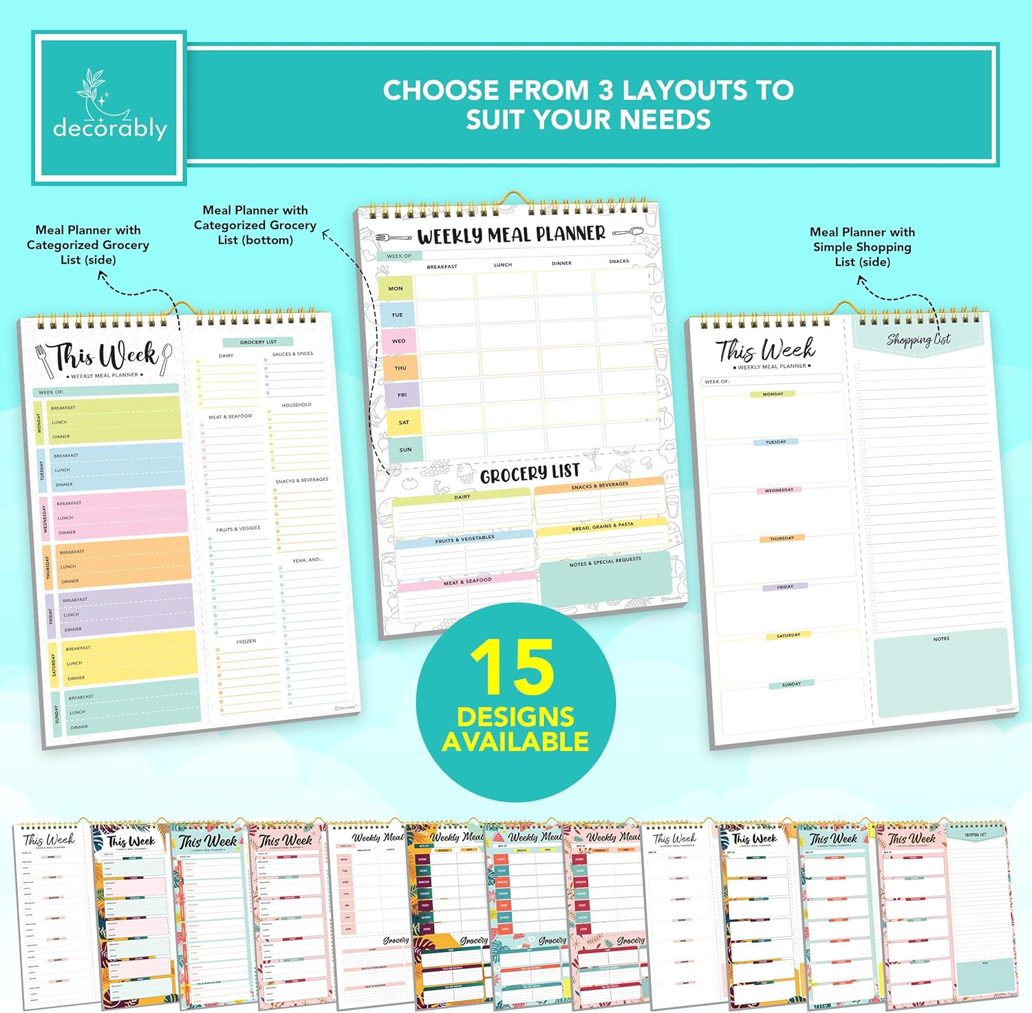 Petluno 52 Sheets Pastel Rainbow Undated Magnetic Weekly Meal Planner for Fridge with Grocery List and 4 Strong Magnets - 7x10in Spring-Bound, Refrigerator Mountable, Easy Tear-Off Design - Image 2