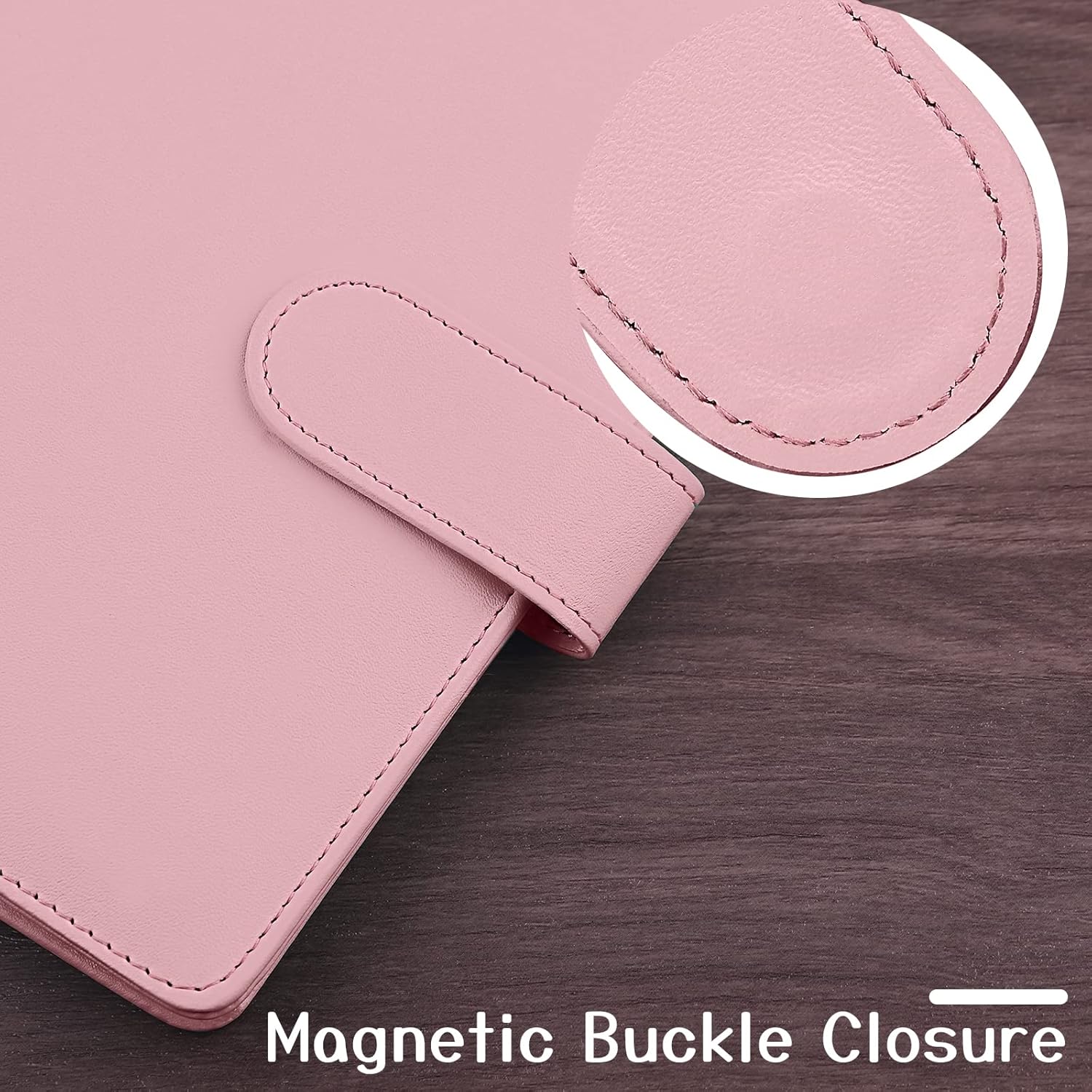 Petluno A6 PU Leather Notebook Binder 6 Ring Refillable Budget Cover for Refill Paper, Loose Leaf Personal Planner Organizer with Magnetic Buckle School, Office, Travel & Photocard, Pink - Image 3