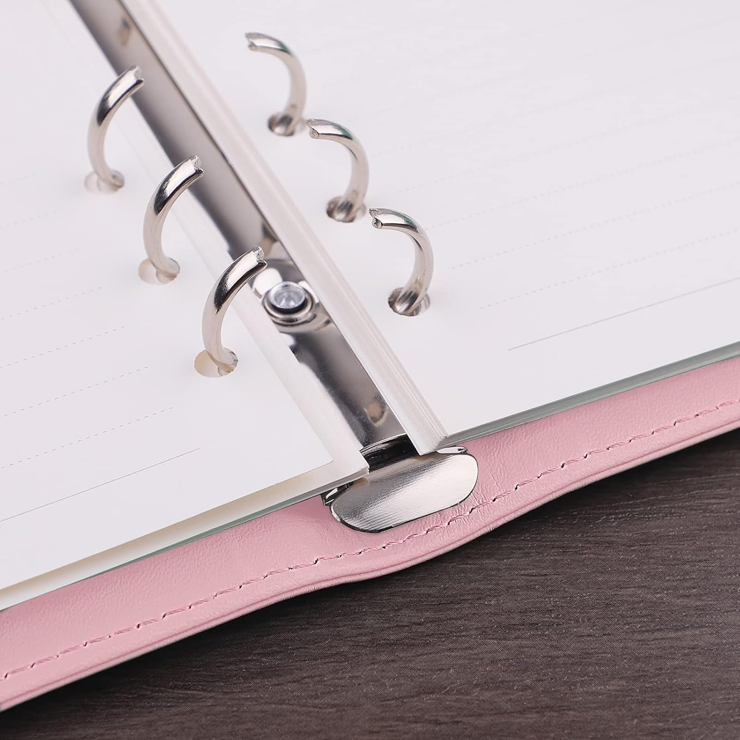 Petluno A6 PU Leather Notebook Binder 6 Ring Refillable Budget Cover for Refill Paper, Loose Leaf Personal Planner Organizer with Magnetic Buckle School, Office, Travel & Photocard, Pink - Image 4