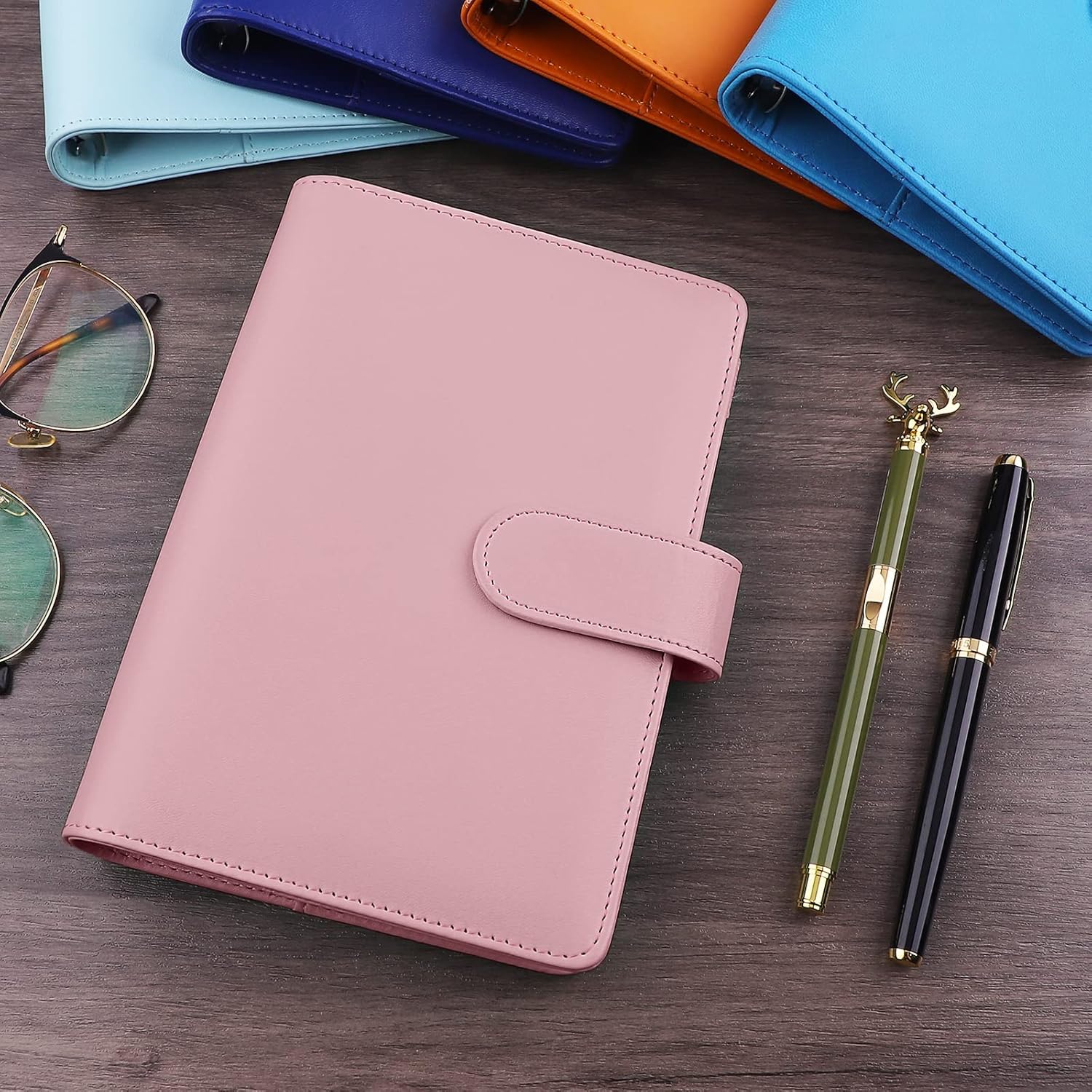 Petluno A6 PU Leather Notebook Binder 6 Ring Refillable Budget Cover for Refill Paper, Loose Leaf Personal Planner Organizer with Magnetic Buckle School, Office, Travel & Photocard, Pink - Image 5