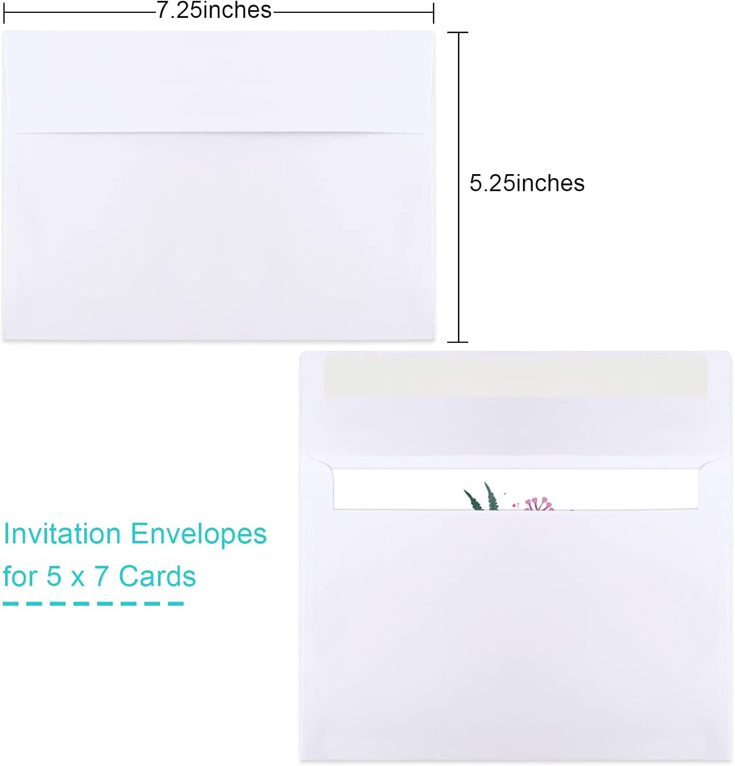 50 Packs 5x7 Envelopes, White A7 Envelopes for Invitations, Printable, Self Seal Weddings, Photos, Postcards, Greeting Cards, Mailing (5.25x7.25in) - Image 2