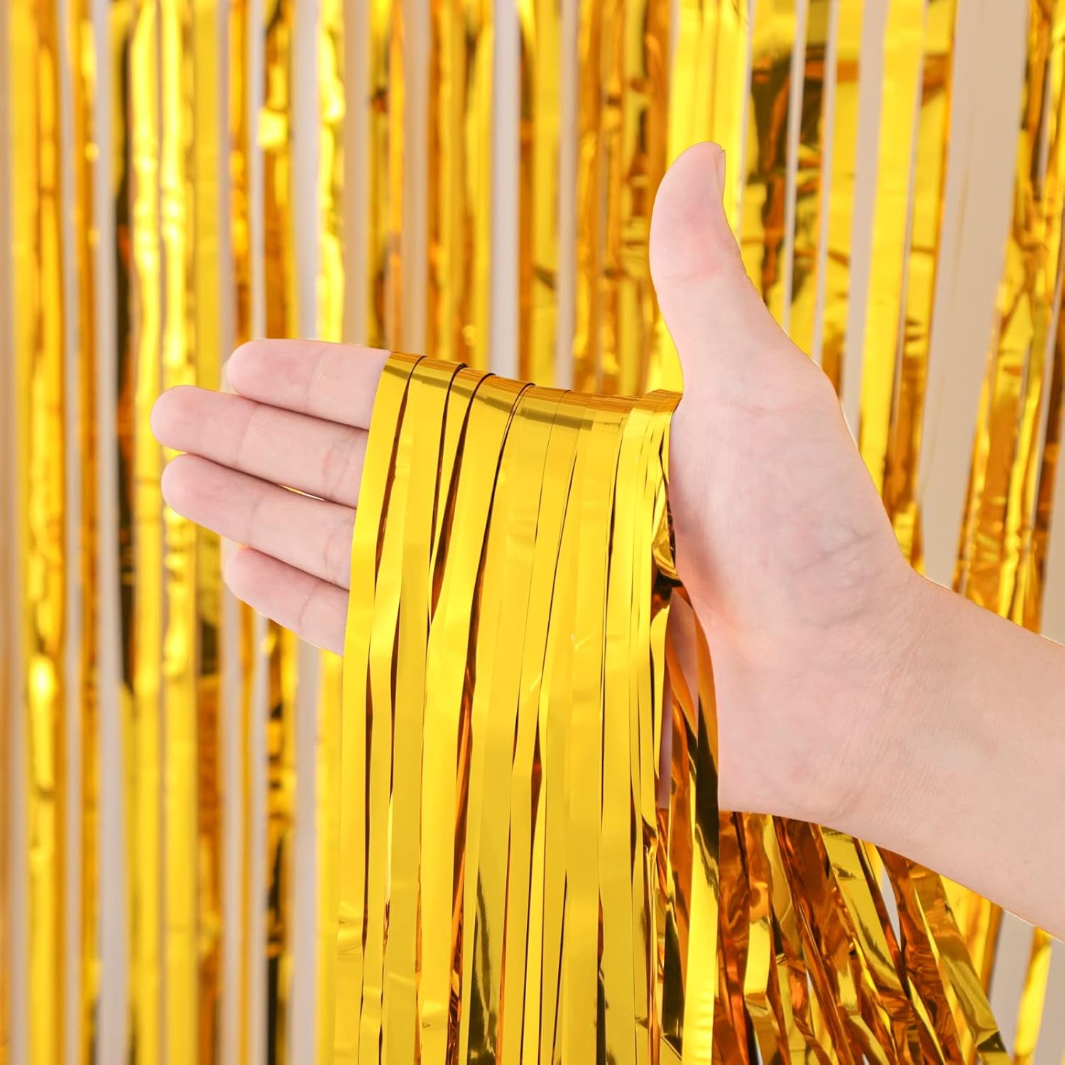 3 Pack 3.3x8.2 Feet Gold Foil Fringe Backdrop Curtains, Tinsel Streamers, for 2025 New Years Eve, Graduation, Birthday, Baby Shower, Gender Reveal, Disco Party 05 - Image 2