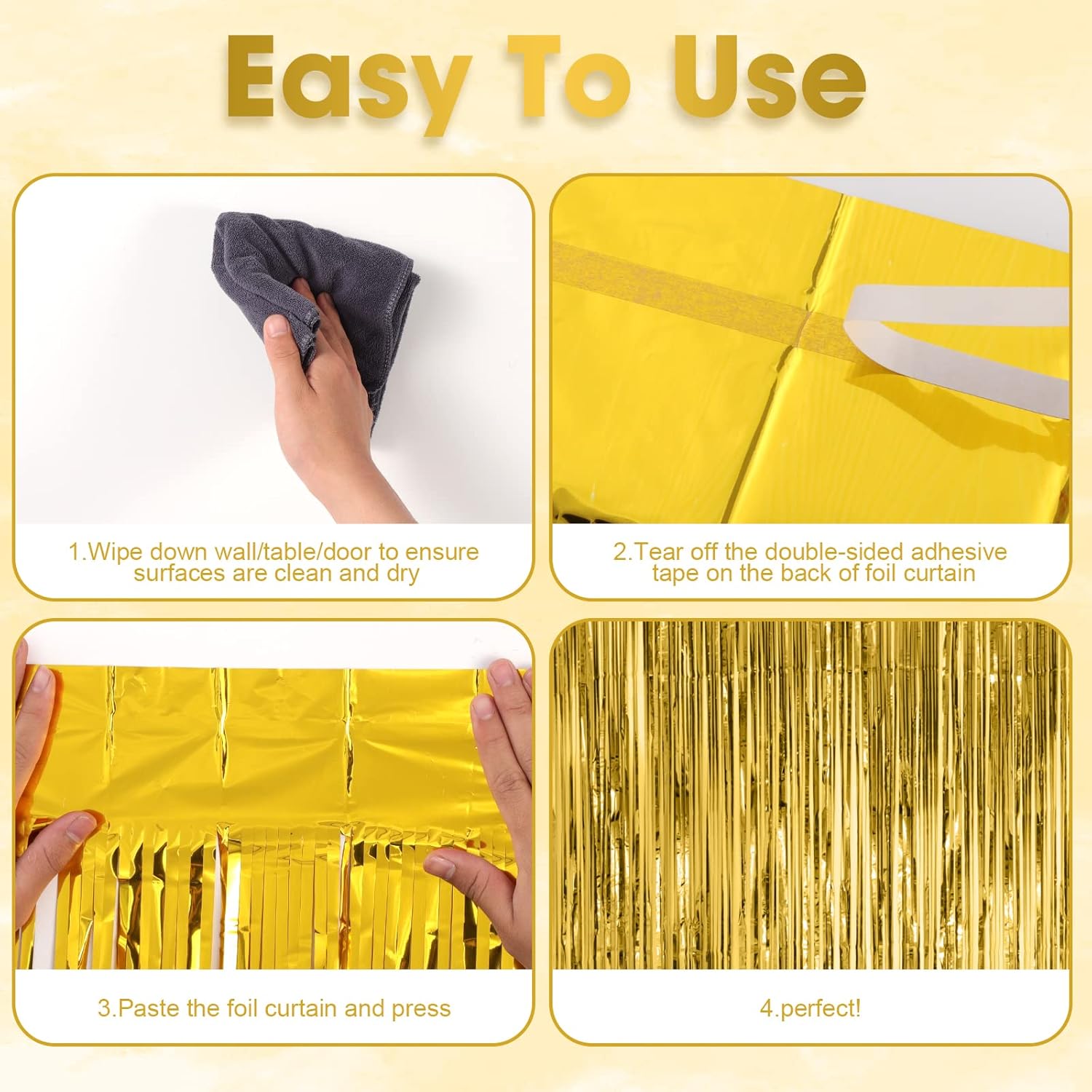 3 Pack 3.3x8.2 Feet Gold Foil Fringe Backdrop Curtains, Tinsel Streamers, for 2025 New Years Eve, Graduation, Birthday, Baby Shower, Gender Reveal, Disco Party 05 - Image 4