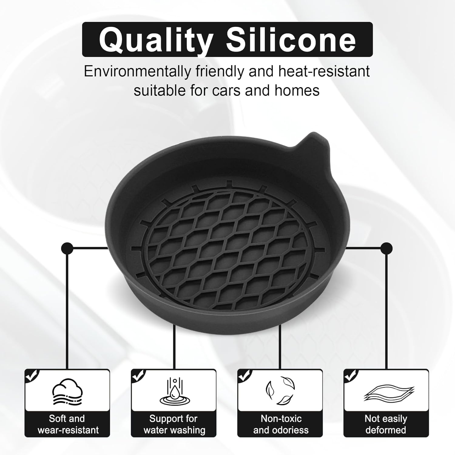 Petluno Car Cup Holder Coaster, Silicone Insert, Universal Non-Slip Holders, Interior Accessories for Women and Men, 4 Pack Black - Image 3