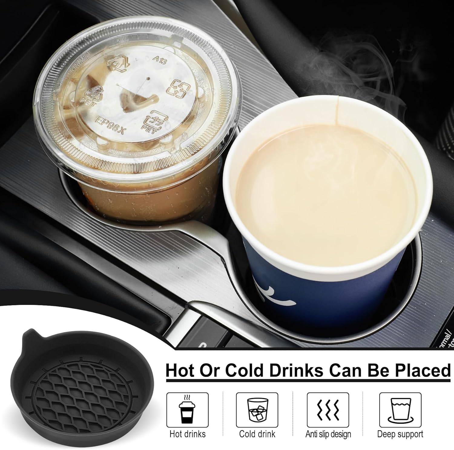 Petluno Car Cup Holder Coaster, Silicone Insert, Universal Non-Slip Holders, Interior Accessories for Women and Men, 4 Pack Black - Image 4