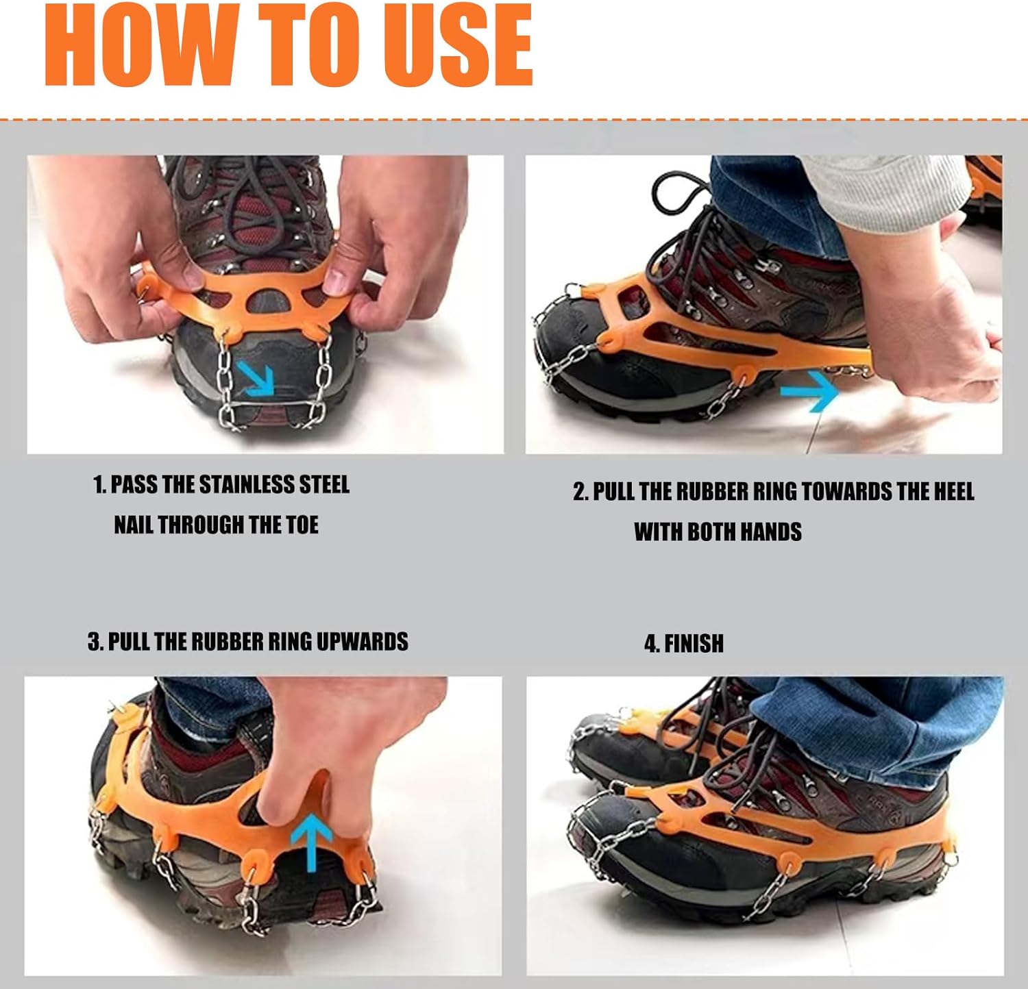 Grödel Stijgijzers for hiking boots with 10 teeth, crampons, shoe spikes, winter, anti-slip shoe spikes for men, women, adults, suitable for walking, trail running, - Image 5