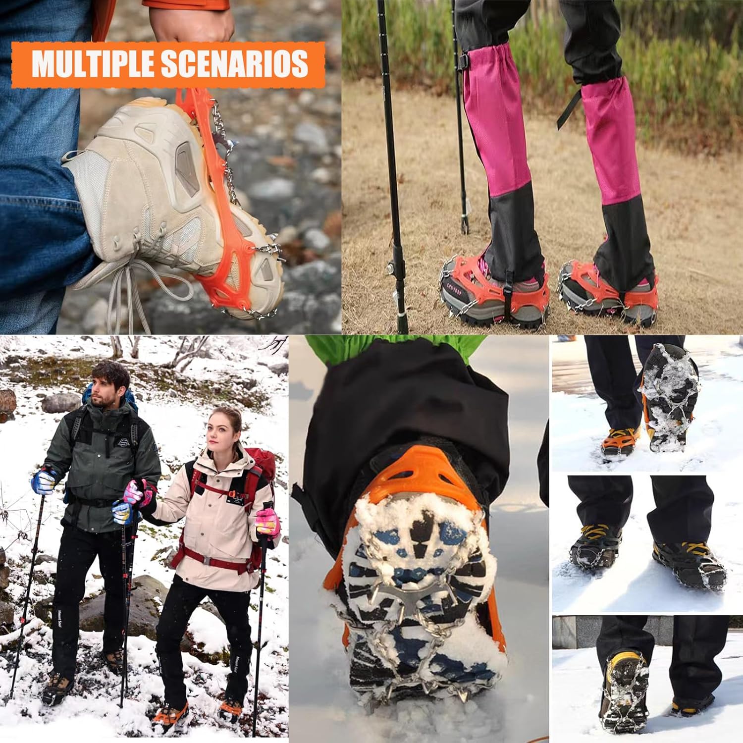 Grödel Stijgijzers for hiking boots with 10 teeth, crampons, shoe spikes, winter, anti-slip shoe spikes for men, women, adults, suitable for walking, trail running, - Image 6