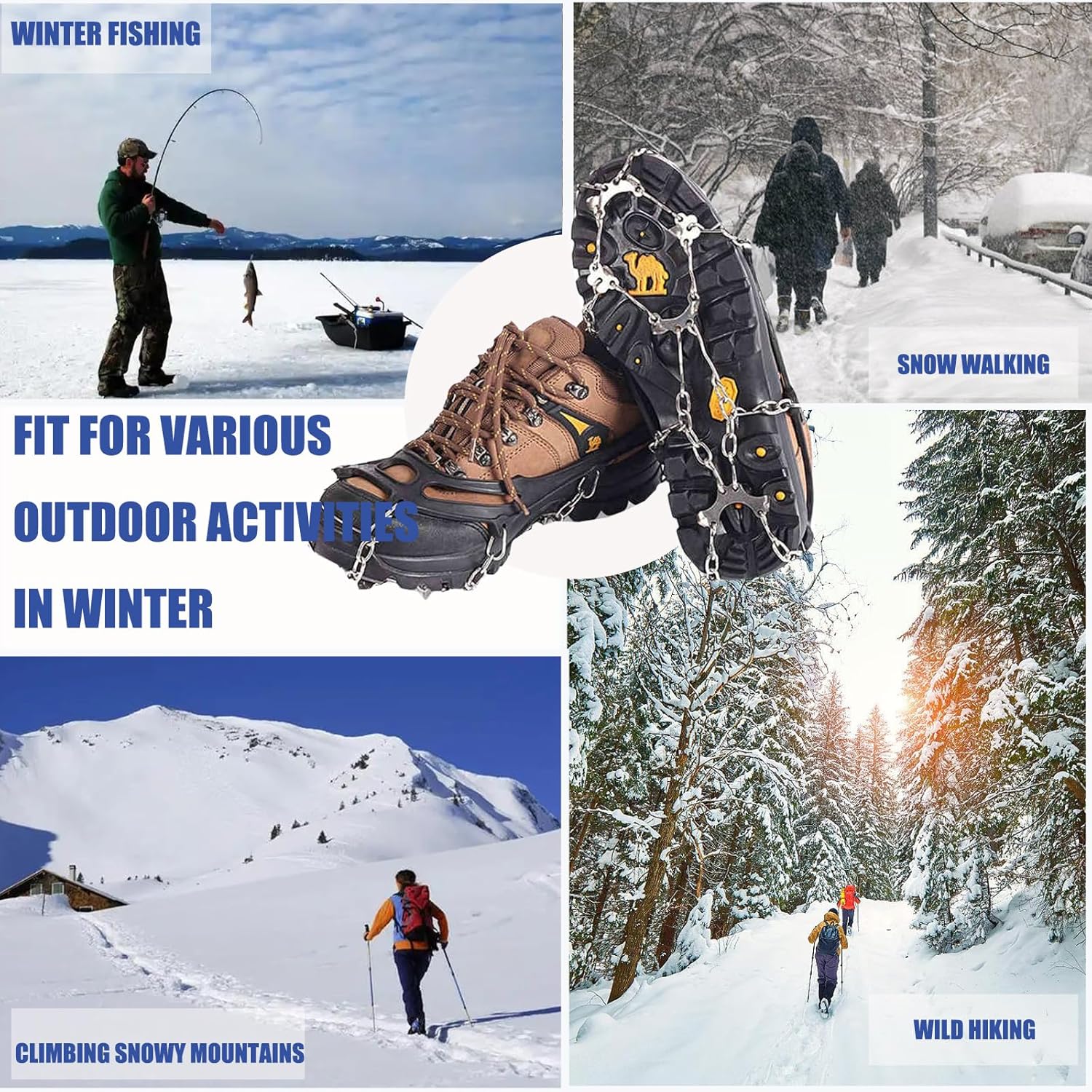 Grödel Stijgijzers for hiking boots with 10 teeth, crampons, shoe spikes, winter, anti-slip shoe spikes for men, women, adults, suitable for walking, trail running, - Image 7