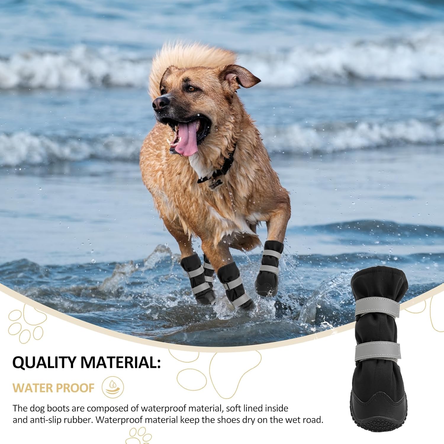 Anti-slip dog shoes with reflective strips, high waterproof dog boots, durable leather rubber sole dog paw protectors for small, medium and large dogs, 4 pieces (XL, black) - Image 3