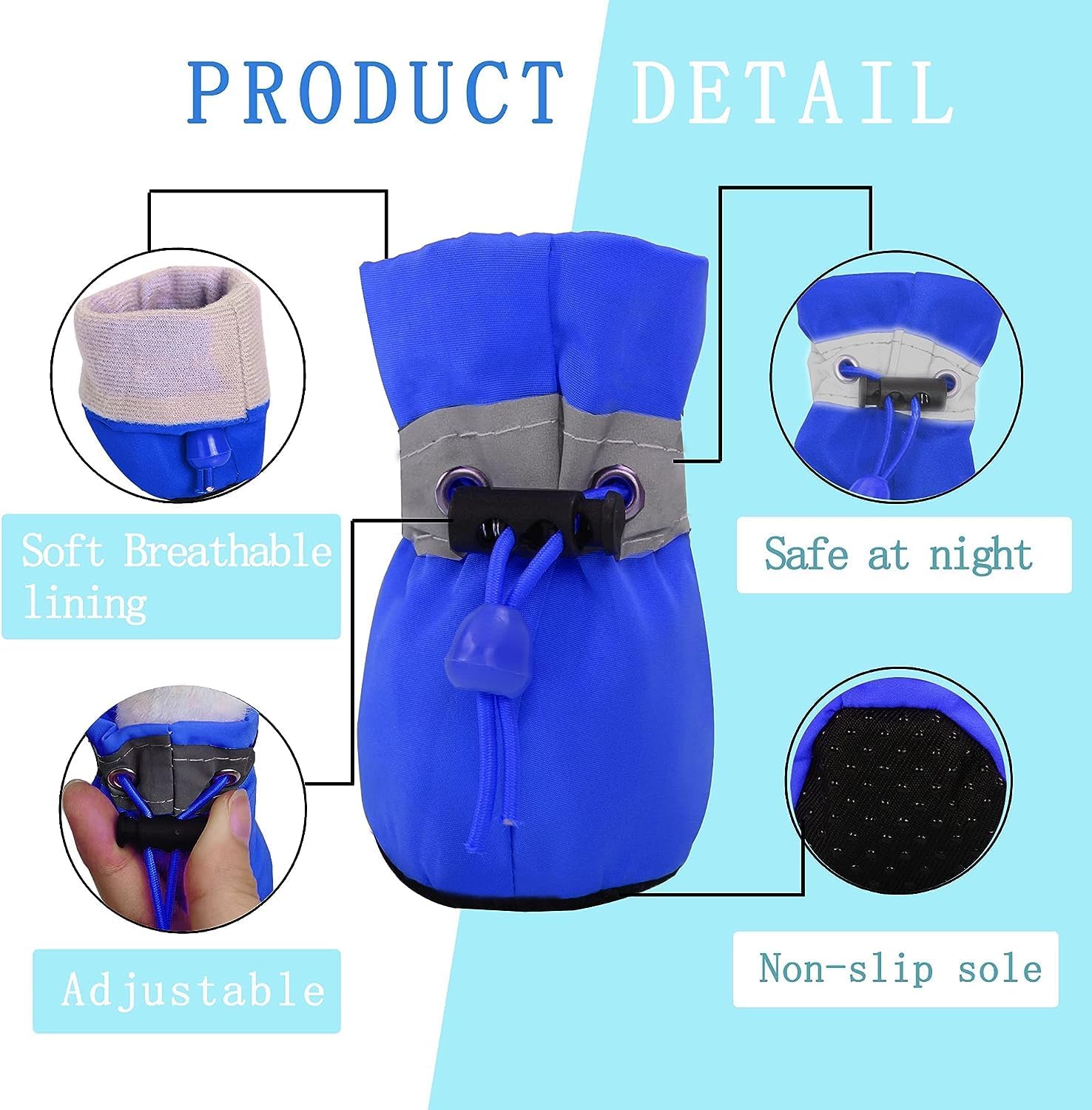 Petluno Antislip, dog boots, paw protection, these comfortable dog boots with soft soles are equipped with reflective straps (6, blue) Blue 6 - Image 4