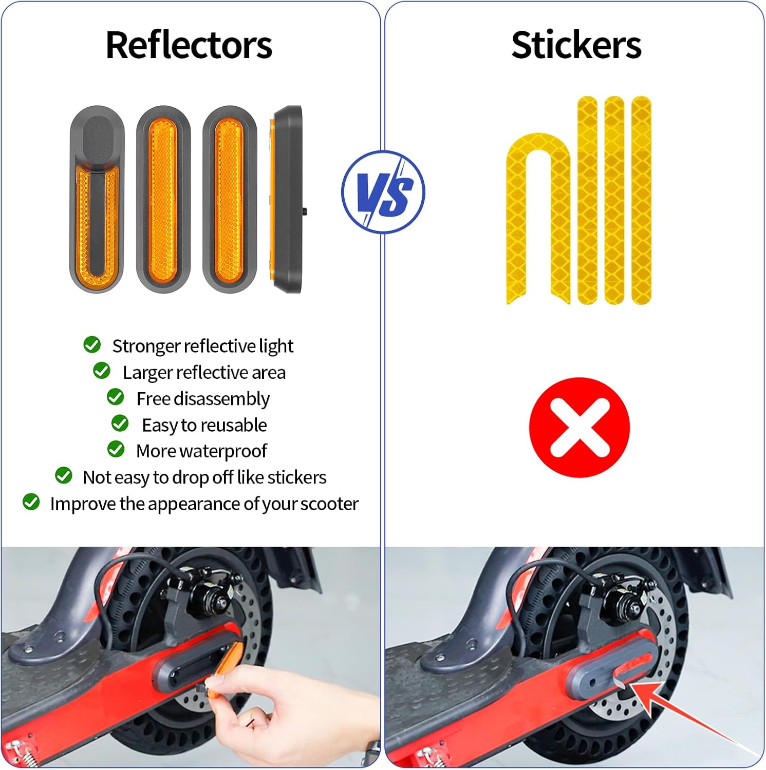 Reflective strip tire covers for Xiaomi M365, Pro, 1S, Essential, Pro2, Mi3, front and rear wheel protectors, reflective e-scooter accessories (black/orange) - Image 3