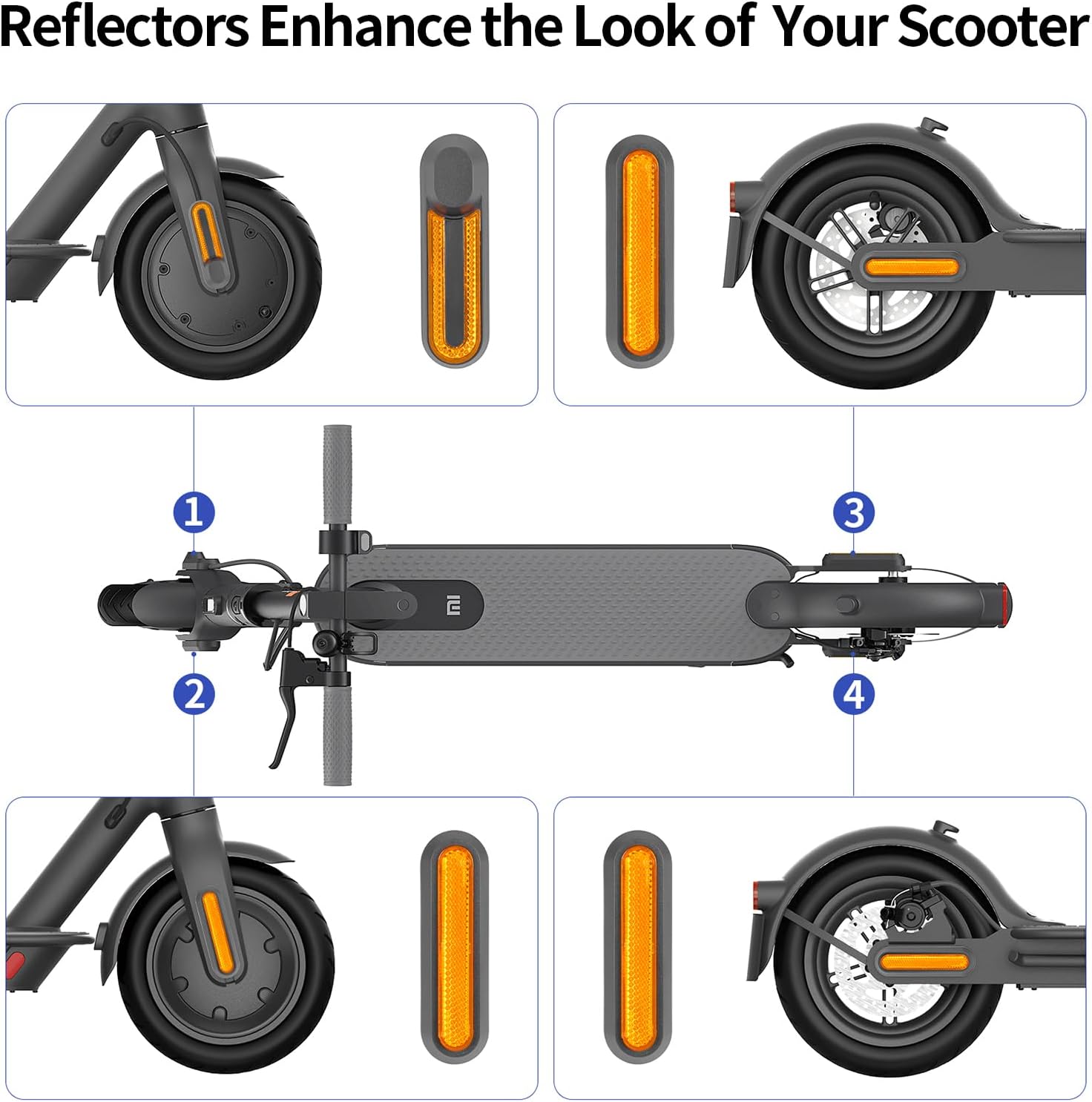 Reflective strip tire covers for Xiaomi M365, Pro, 1S, Essential, Pro2, Mi3, front and rear wheel protectors, reflective e-scooter accessories (black/orange) - Image 5
