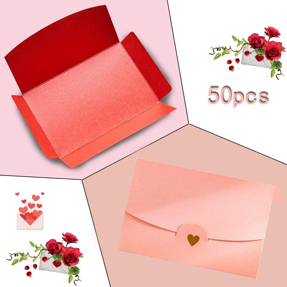 Mini envelope, 50 pieces, gift card envelope, mini pink envelopes, with heart closure, for DIY gift vouchers, Christmas, Valentine's Day, birthday party, gift card (Pink) pink - Image 2