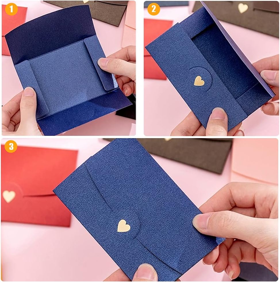 Mini envelope, 50 pieces, gift card envelope, mini pink envelopes, with heart closure, for DIY gift vouchers, Christmas, Valentine's Day, birthday party, gift card (Pink) pink - Image 5